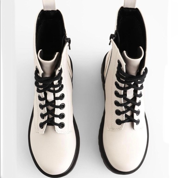 Off White Lace Up Combat Boots - Picture 5 of 10